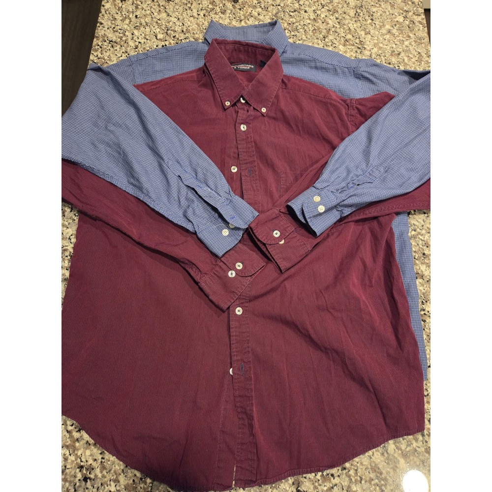 Roundtree & Yorke Mens Large Button‎ Down Shirt Bundle Burgundy Blue 100% Cotton